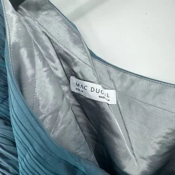 Mac Duggal One-Shoulder Tiered Chiffon Gown Fusion Blue Size 16 NWT